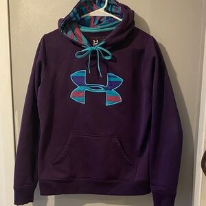 Under Armour Sweater Women Small Ladies Purple Teal Hooded UA Storm Sweatshirt